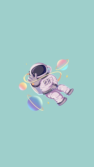 宇航员绿色壁纸太空人淡绿简约手机

