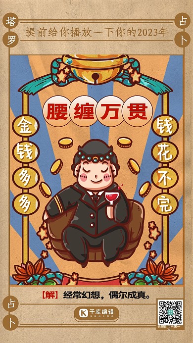 塔罗占卜占卜人物复古咖色复古手机海报