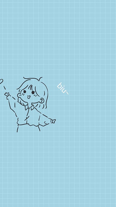 biu线描情侣蓝色简约手机壁纸