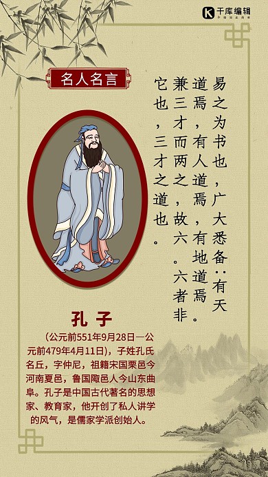 名人名言孔子黄色中国风海报