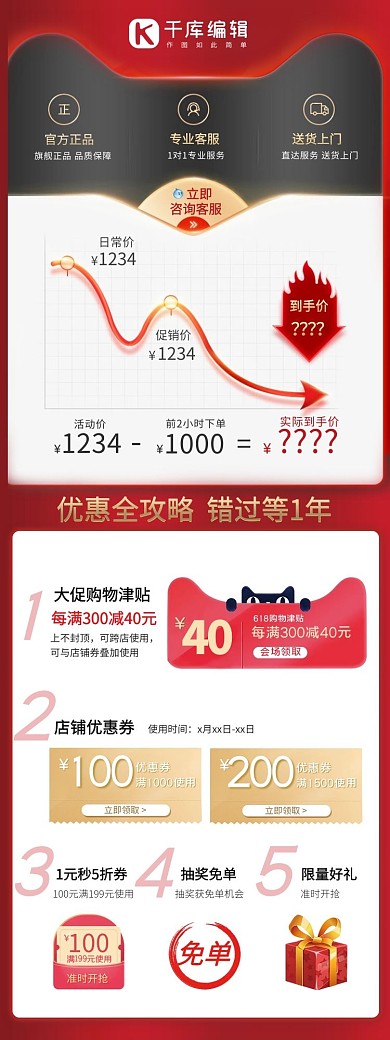 电商促销活动价格曲线红色金色大促活动介绍关联页