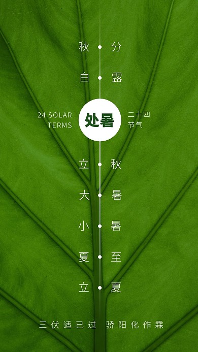 处暑叶子绿色简约海报