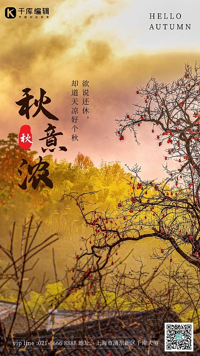 秋天你好树林黄色摄影图海报