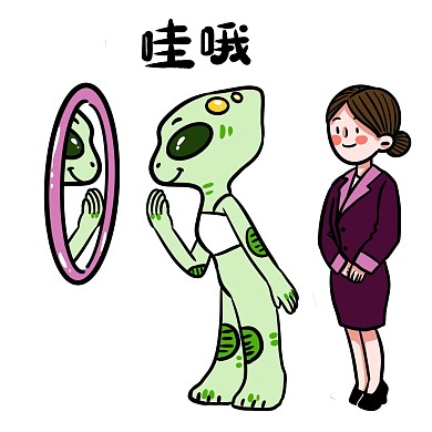 外星人造访地球照镜子表情包