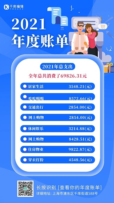 年度账单人物蓝色渐变海报