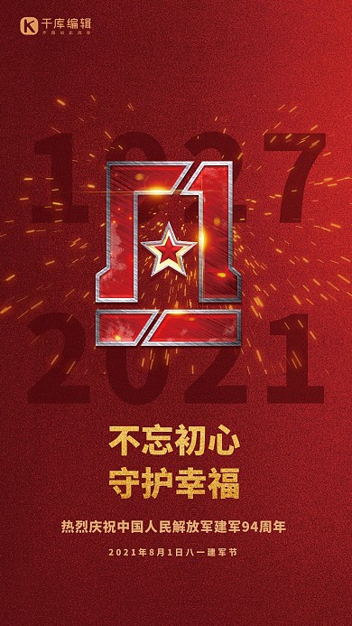八一建军节复古八一图标红色海报