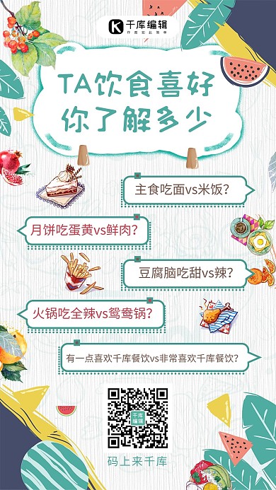 饮食喜好美食白色小清新手机海报