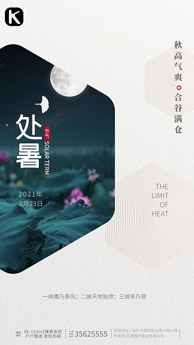 处暑处暑灰色简约海报