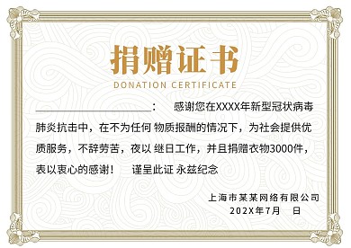 捐赠证书欧式花边金色简约证书 授权书