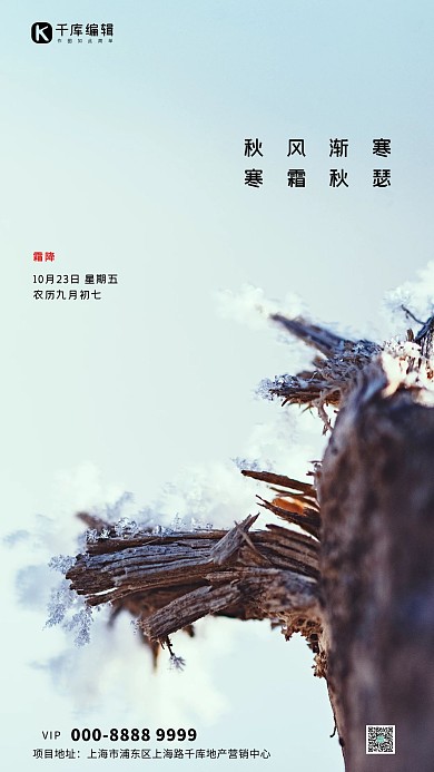 霜降树枝冰霜浅蓝创意简约海报