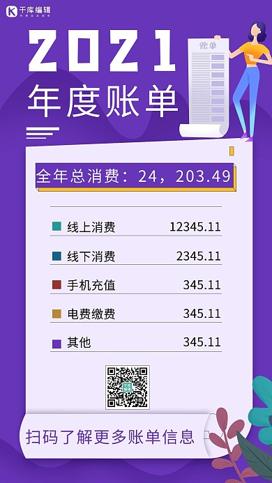 2021年度账单消费信息紫色简约扁平海报