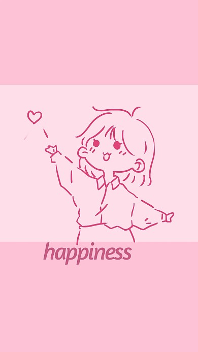 happine幸福甜蜜粉色卡通手机壁纸