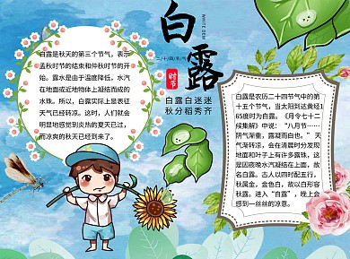 白露word小报手抄报模板蓝色