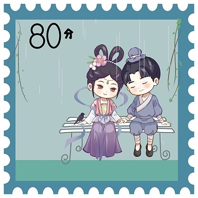 情侣头像邮票牛郎织女绿色微信头像