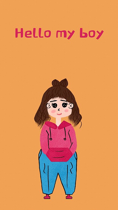 我的男孩女孩橘色卡通手机壁纸