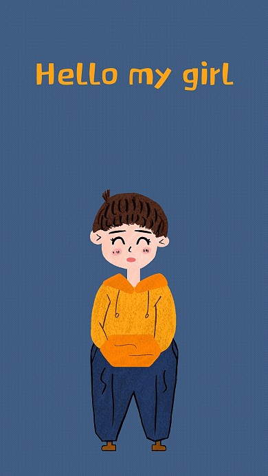 我的女孩男孩雾霾蓝卡通手机壁纸
