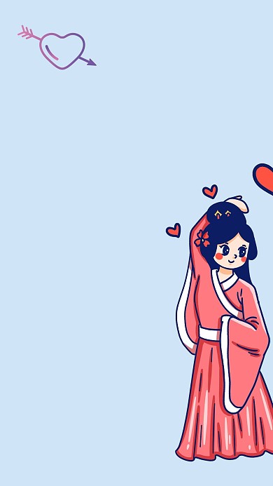 七夕古风情侣比心蓝色可爱手机壁纸