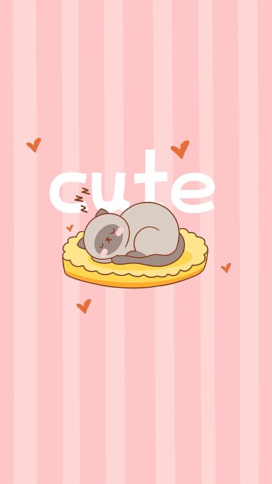 千库编辑原创情侣可爱睡觉猫咪粉色简约手机壁纸