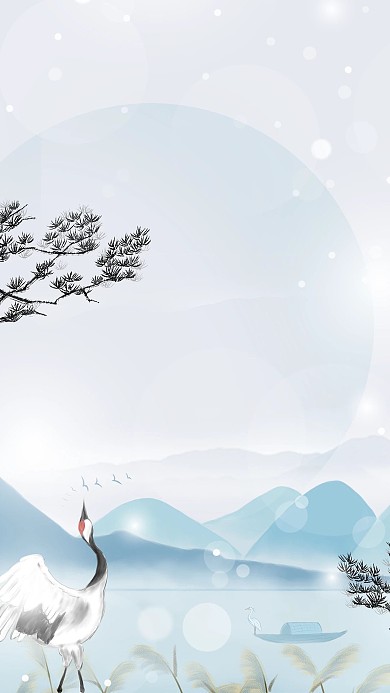 千库编辑原创白露远山松树蓝色清新