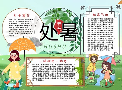 绿色卡通处暑节气手抄报