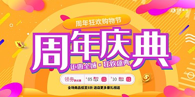 促销周年庆橙色创意简约展板