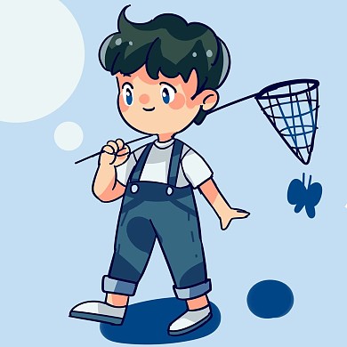 千库编辑原创情侣头像男孩扑捉蝴蝶蓝色简约微信头像