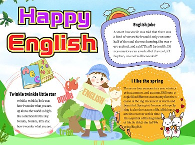 儿童可爱卡通快乐英语小报word手抄报