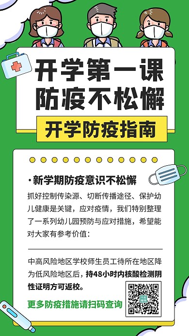 开学防疫卫生指南卡通海报