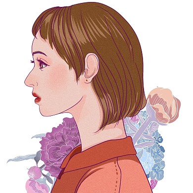 短发少女侧脸手绘二次元微信头像