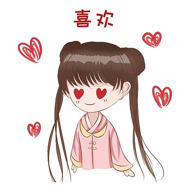 千库编辑原创创意卡通可爱古风女孩爱心表情包