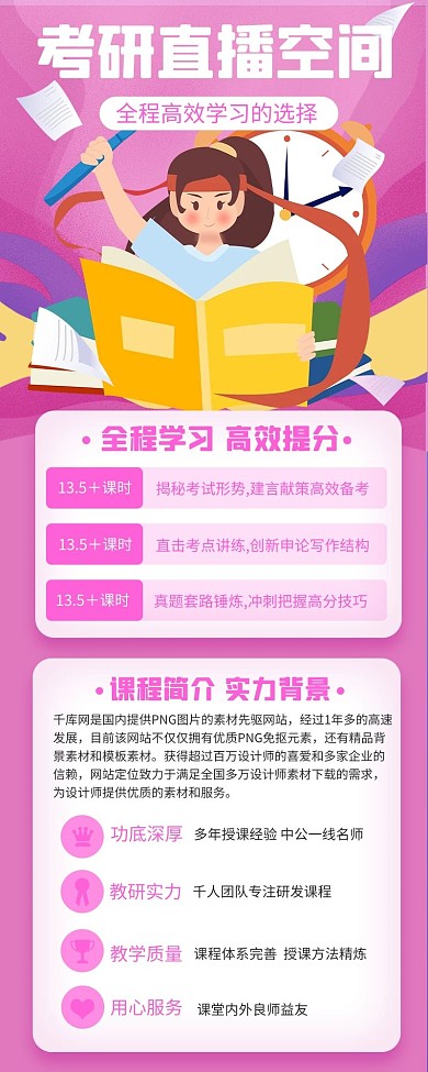 考研直播课粉色简约电商营销长图