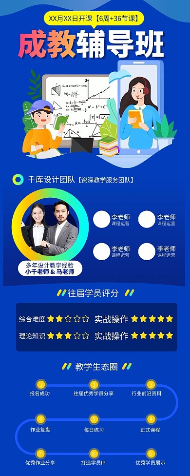 成人教育辅导班蓝色宣传营销长图