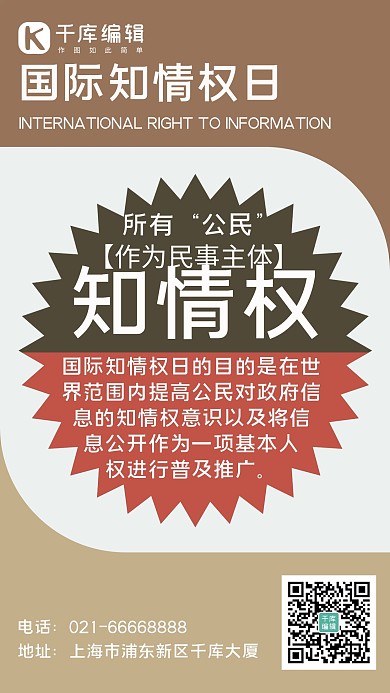 国际知情权公民知情权简约手机海报