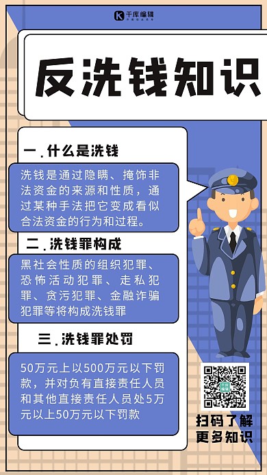 反洗钱警察蓝色卡通海报
