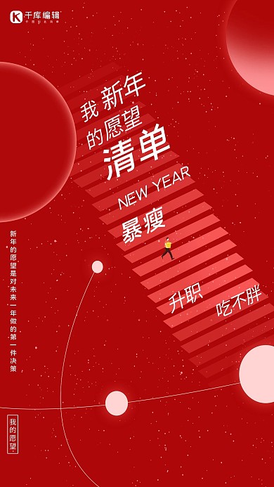 新年愿望文字红色创意简约海报