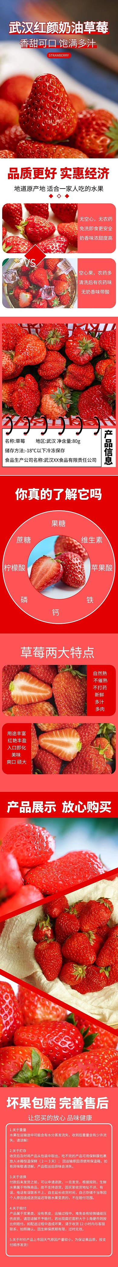 水果生鲜草莓红色简约风详情页