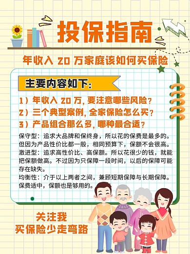 投保指南家人如何投保橘色手绘小红书封面配图