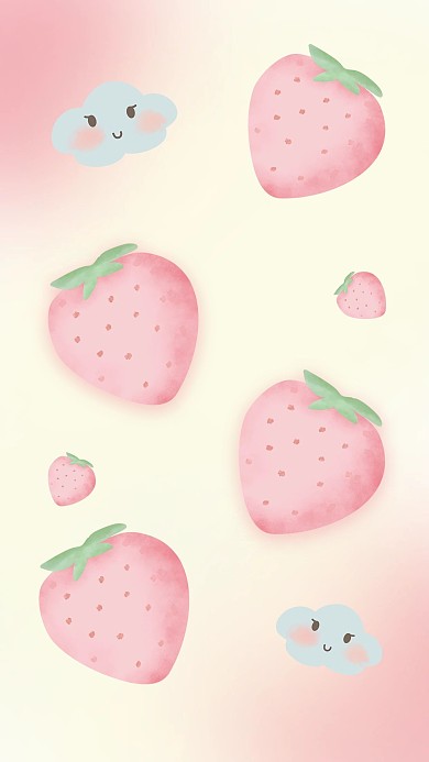 千库编辑原创手机壁纸草莓粉色可爱壁纸