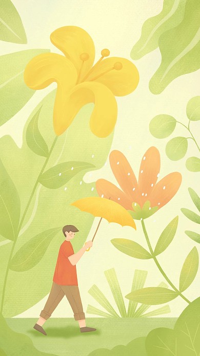 千库编辑原创夏日时光柔和温馨森林绿色插画简约手机壁纸