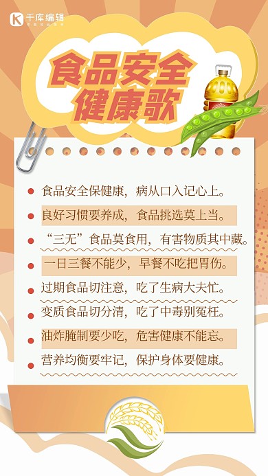 食品安全几何黄色简约海报