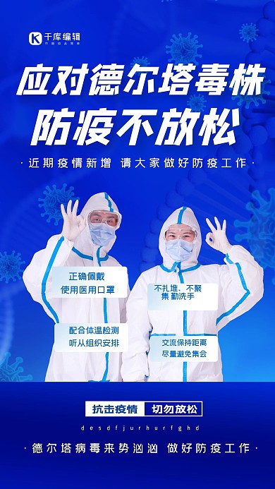 德尔塔病毒医护人员蓝色渐变海报