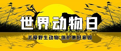 世界动物日动物黄色简约公众号首图