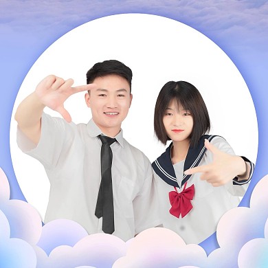 千库编辑原创情侣头像情头 淡蓝色浪漫微信头像