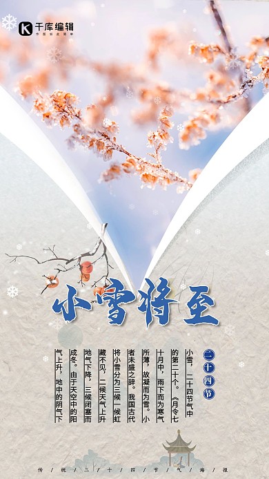 小雪节气雪白色简约海报