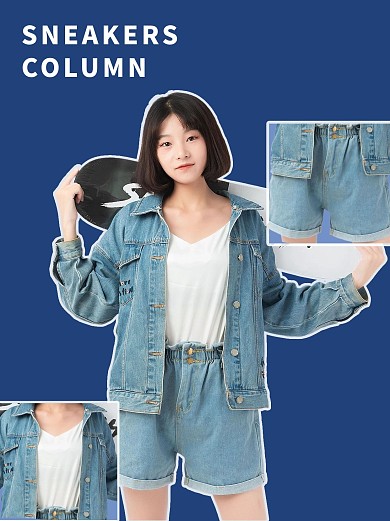 潮流穿搭时尚美女蓝色简约小红书