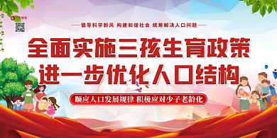 三孩政策人口红色简约大气展板