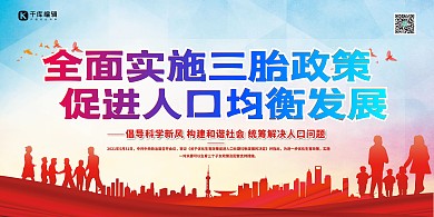 三孩政策人口发展红色剪影简约展板