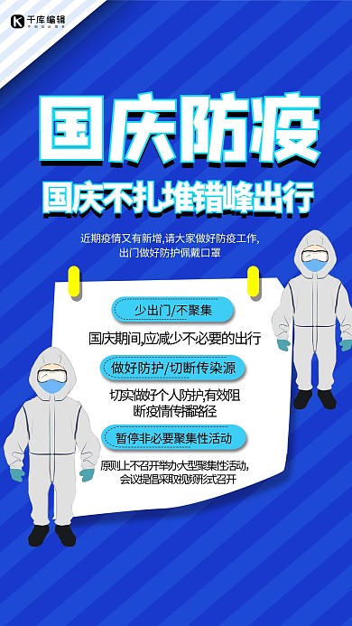 国庆节防疫出行蓝色创意海报