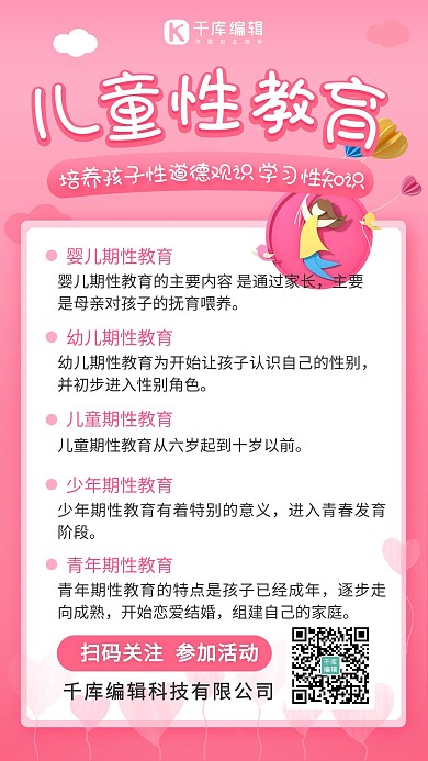 儿童性教育学习性知识粉色卡通教育海报 