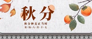 秋分24节气柿子树白色复古公众号首图